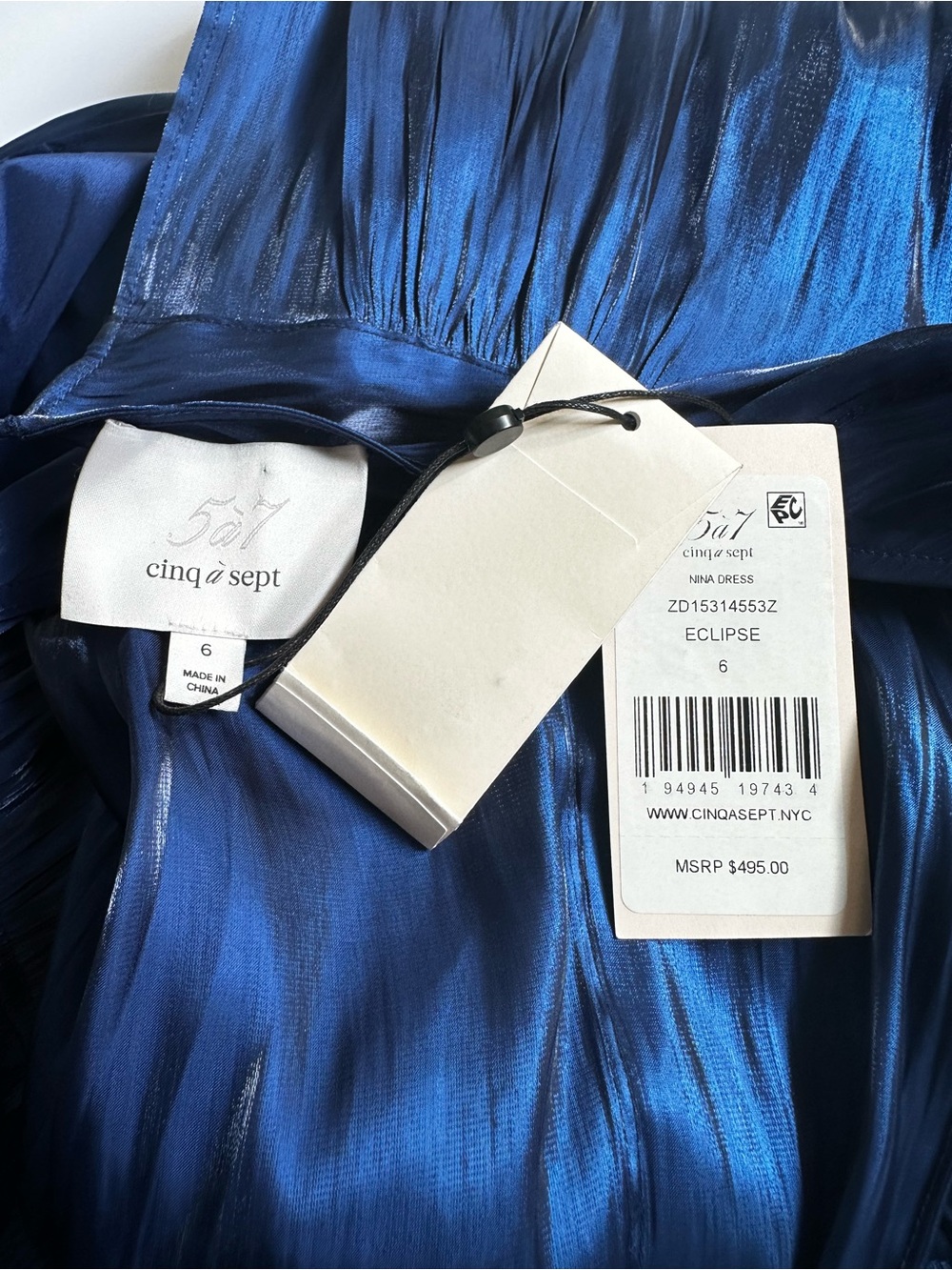 CINQ a SEPT Blue Romantic Nina Hi Lo Midi Tiered Ruched Eclipse Dress- Size 6 - Picture 3 of 12